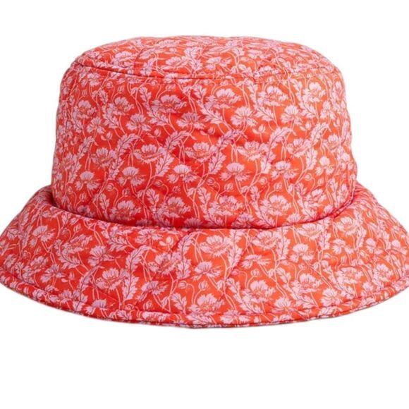 J CREW Liberty fabric puffer bucket hat with primaloft coral Toutouayette print - Picture 1 of 8